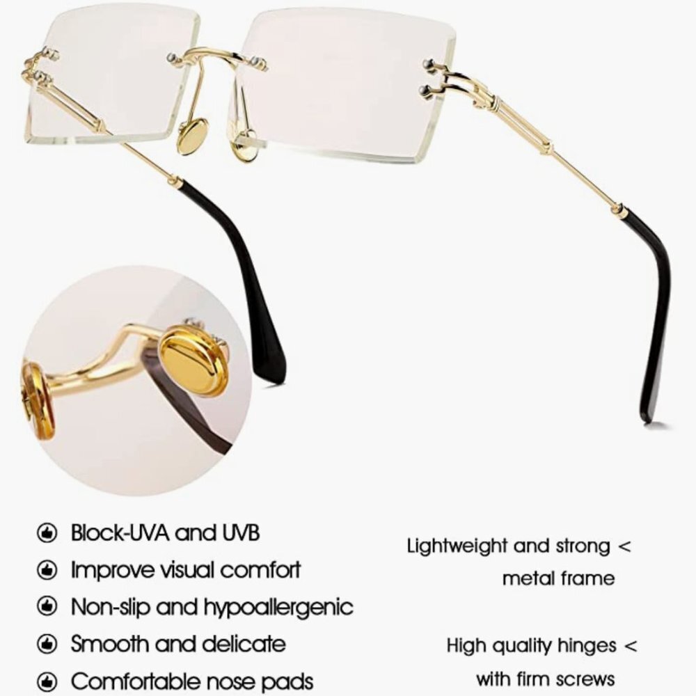 Retro Clear Ombre Rimless Rectangle Square Sunglasses Vintage Shades - Picture 4 of 5